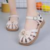 Сандалии для девочек, летние, новые, из искусственной кожи, с открытым носком, детская мода, бант с большим жемчугом, мягкая, простая, детская повседневная обувь