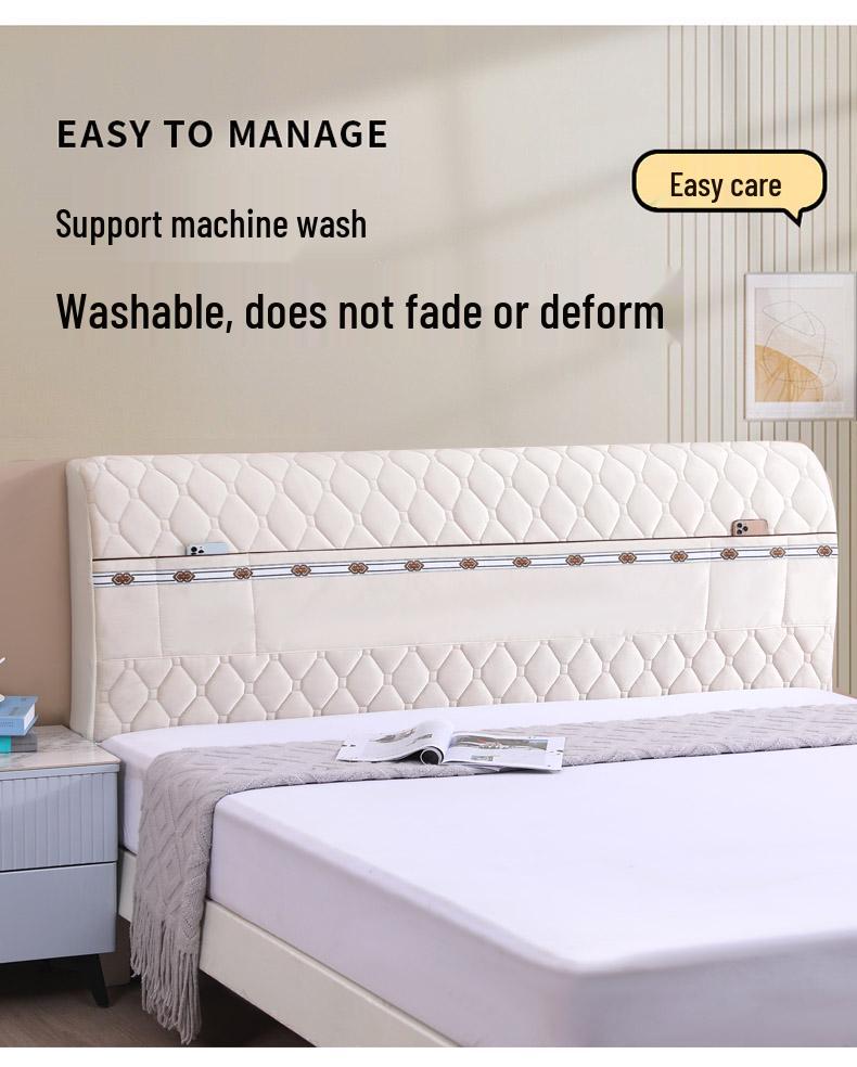 Off-white Thickened Upholstered Headboard Cover - Full Size, Simple and Soft