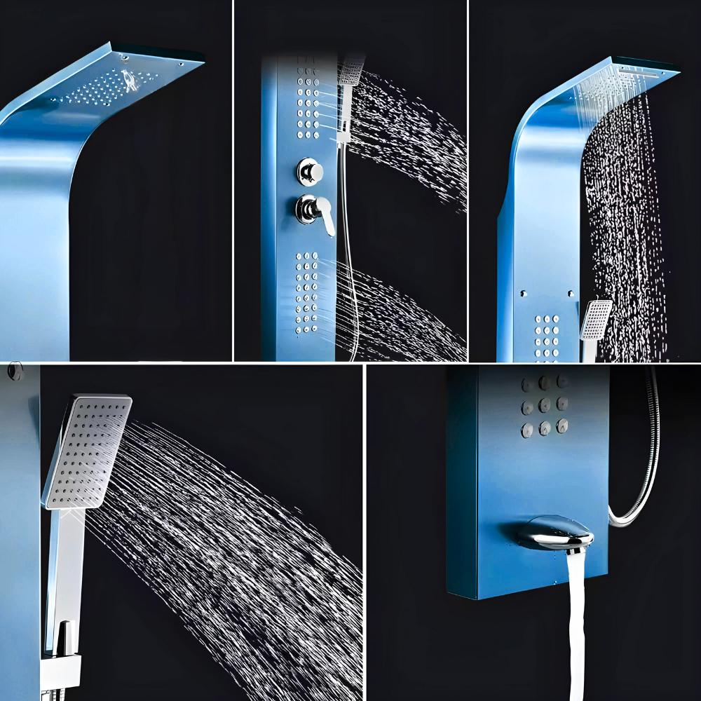 Shower panel tap with hydromassage - blue