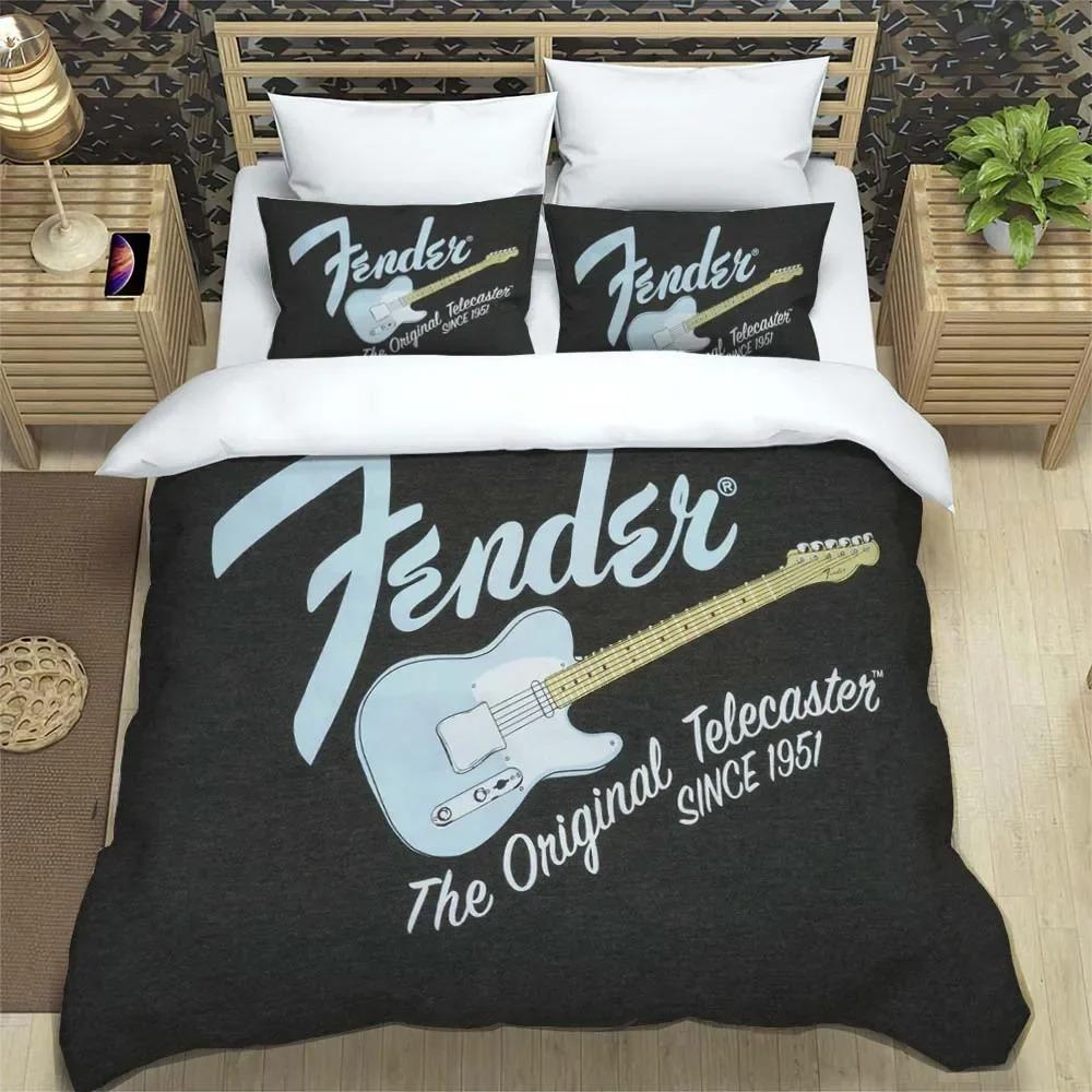 Fender Музыкальная Гитара Мода 3D Печать Постельное Белье Комплект Постельного Белья на Королевскую Кровать Индивидуальный Комплект Постельного Белья King Size Мягкий И Удобный