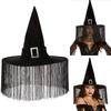 Metal Buckle Witch Hat Black Party Tassel Hat Leisure Queen Flower Wizard Cap  Outdoor