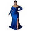 Spring and Autumn Women's Dress Plus Size Sexy Dress V-Neck Ceremony Dress Solid Color Split Long Dresses