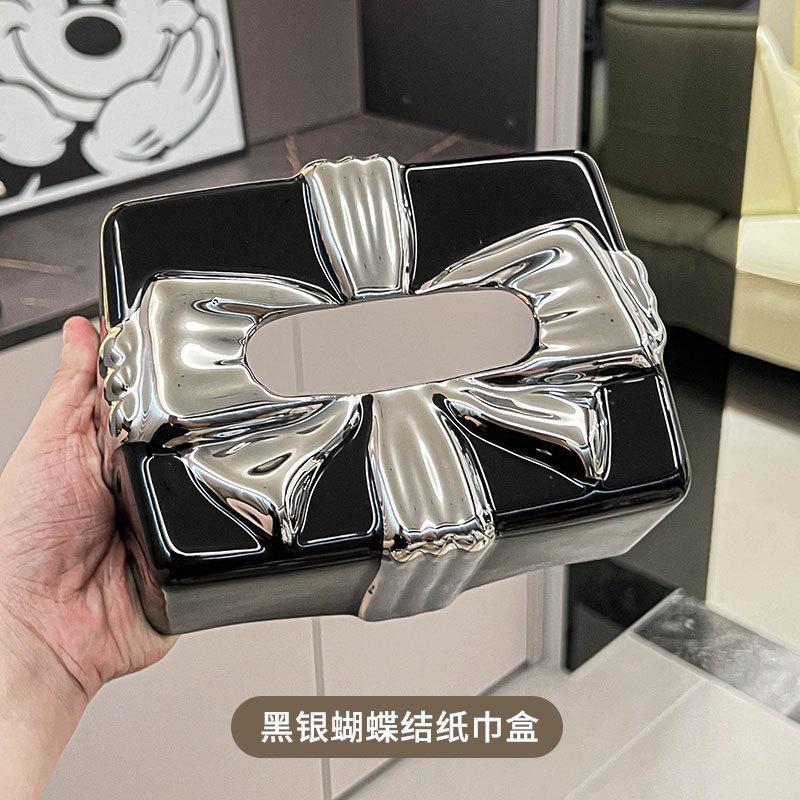Легкая роскошная коробка для салфеток с бантом, керамическая коробка для салфеток для гостиной, ванной комнаты, украшение для дома, художественная коробка для хранения салфеток, подарок