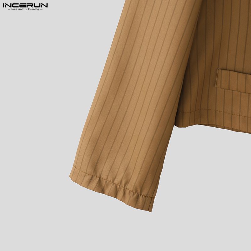 INCERUN Men Striped Sets Cutout Cropped Tops and Long Pants Trousers Casual Suits