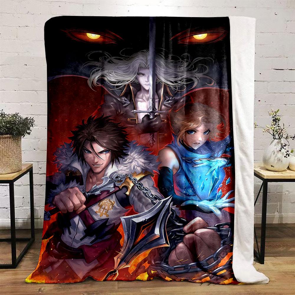 A fiery background with characters wielding weapons and magical ice. for all seasons blanket lunch break throw gift