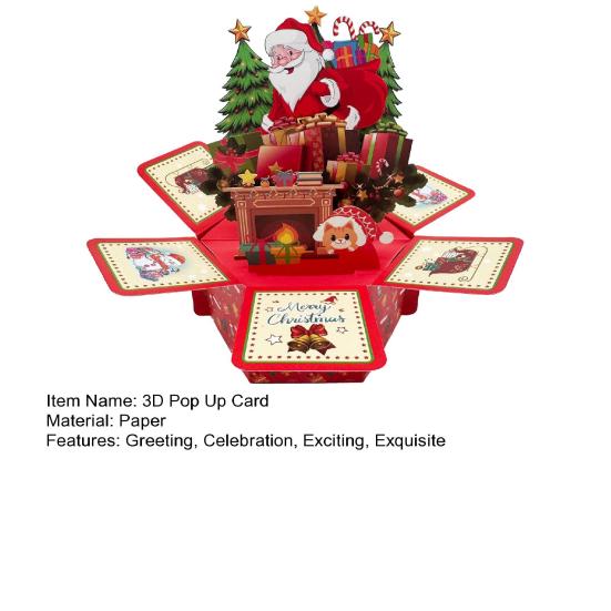 3D Pop-Up Christmas Cards with Envelope Folded Holiday Greeting Cards Cute Santa Claus Gift Card for Friends Children Family