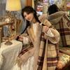 Thickened Warm Shawl Cloak Retro Plaid Hooded Large Fur Collar Coat Women's Clothing