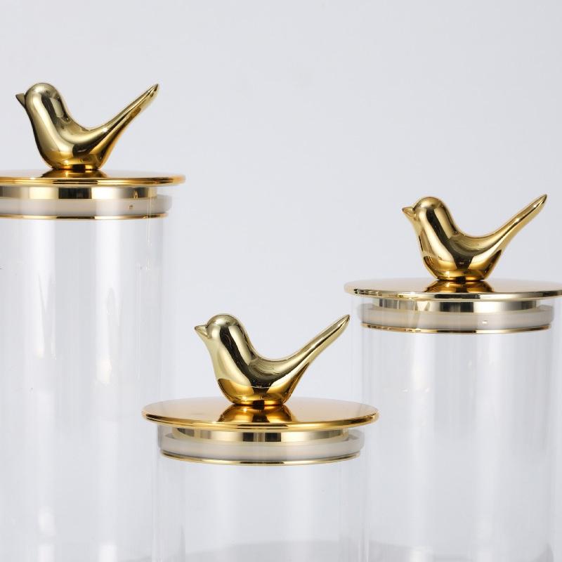 Прозрачная стеклянная банка для хранения сухих продуктов с крышкой в виде золотой птицы, герметичная банка для домашнего хозяйства, влагостойкая коробка для хранения зерна