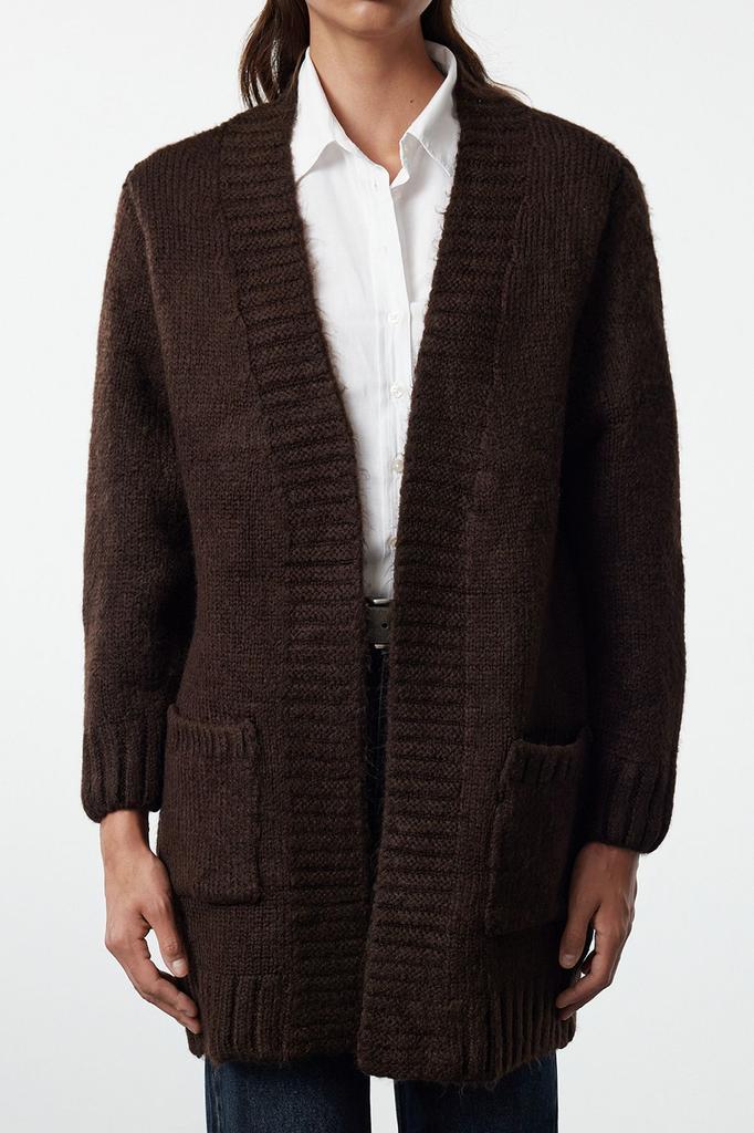 Женский Модный Стильный Кардиган Коричневый Свободного Кроя Мягкий Текстурированный Свободного Кроя Трикотажный Кардиган