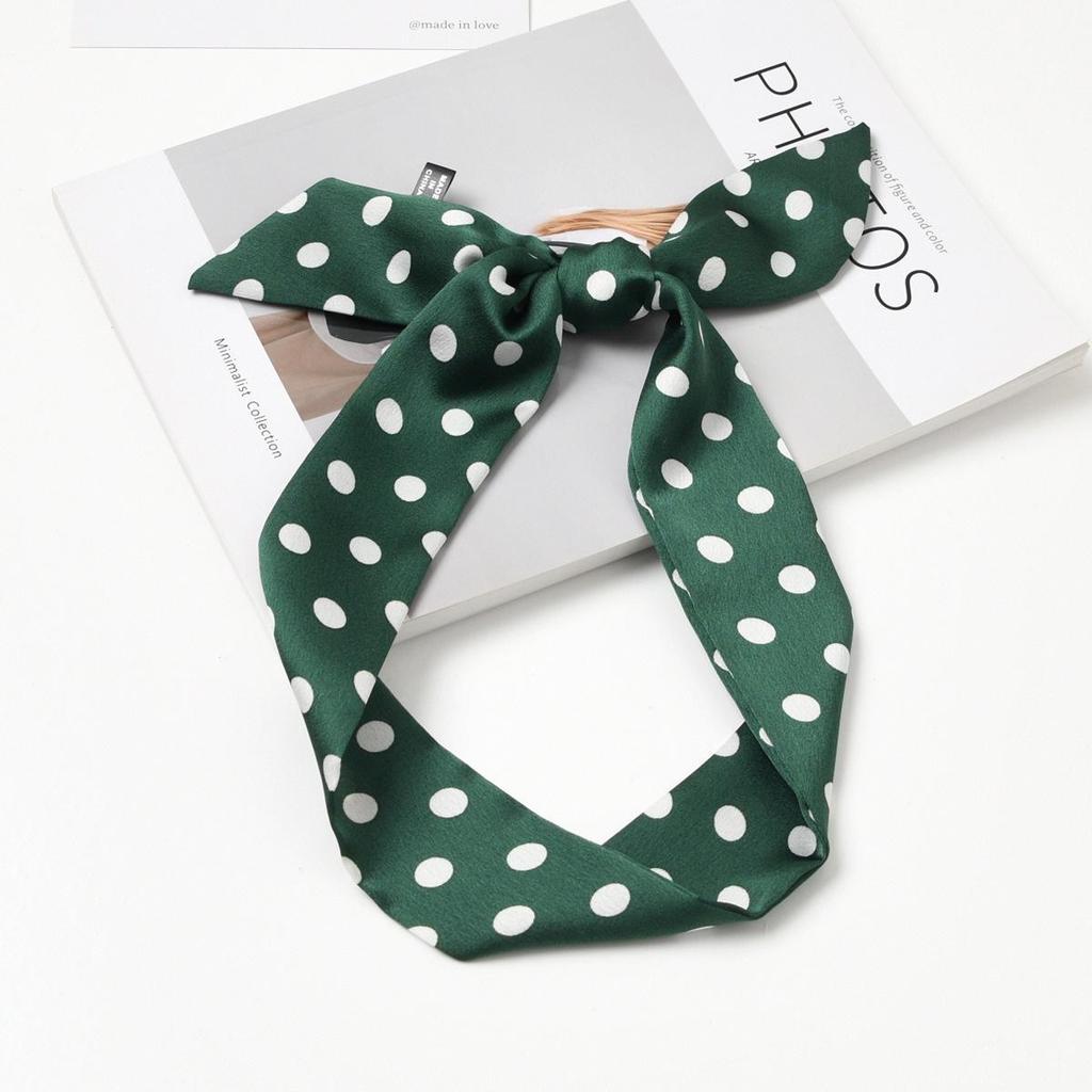 Retro Polka Dot Silk Scarf for Women - Elegant Narrow French Style Tie, Versatile Headband or Bag Ribbon