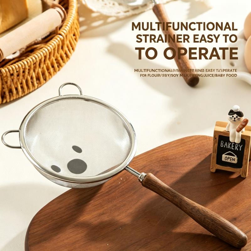 Fine Filter Strainer 304 Stainless Steel Wooden Handle Complementary Food Soybean Milk Filter Residue Spoon