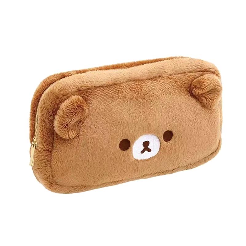Cartoon Rilakkuma Plush Pencil Case Cute Little Bear Plush Makeup Bag  Large-Capacity Pencil Bag Kawaii Plush Pen Pouch