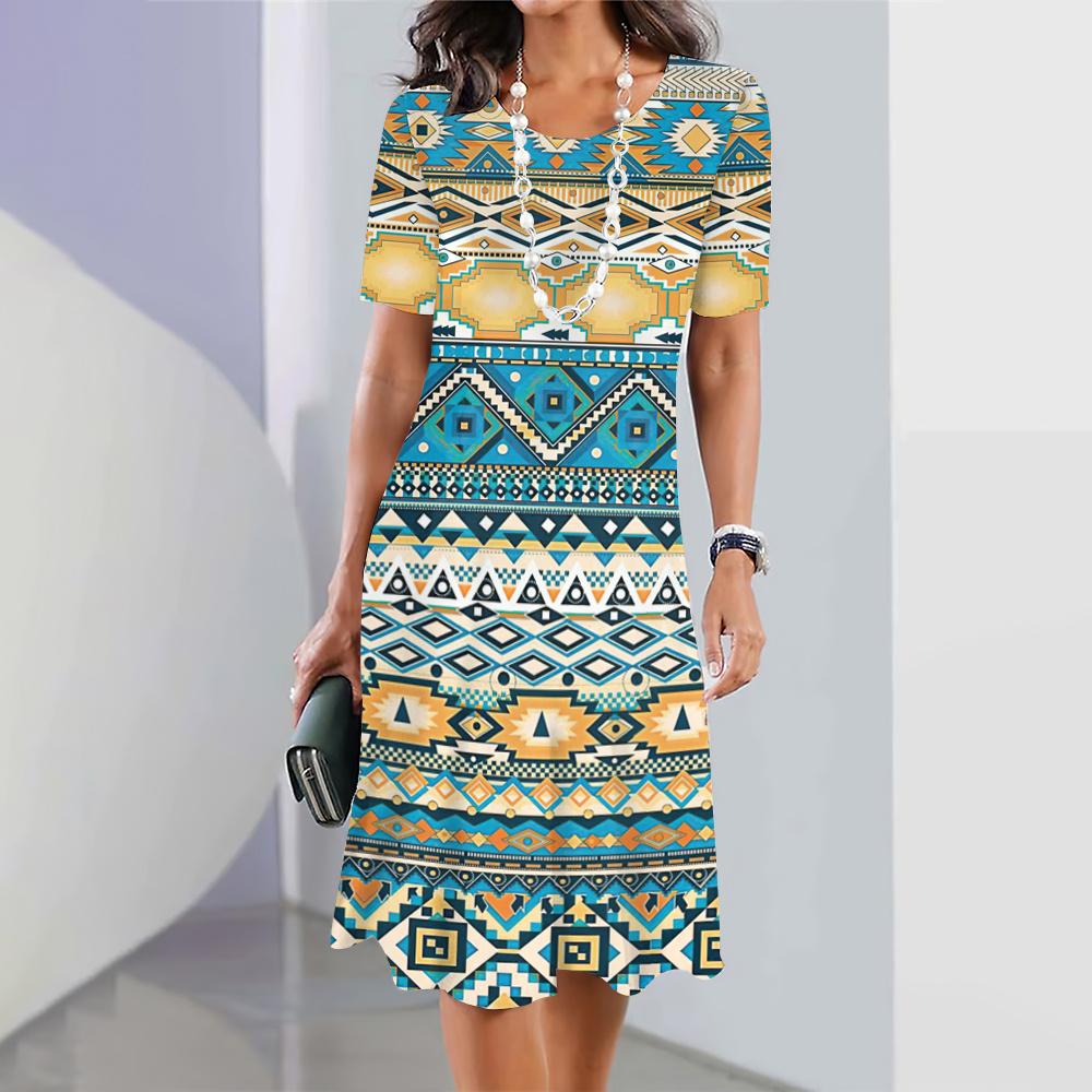 2025 New Women's Dresses Printed Summer Vacation Elegant Dress Feamle Short Sleeve Dresses Fashion Oversized Clothes