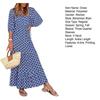 Lady Fall Dress Bubble Sleeves V Neck Printing A-line Loose Ankle Length Patchwork Bohemian Beach Maxi