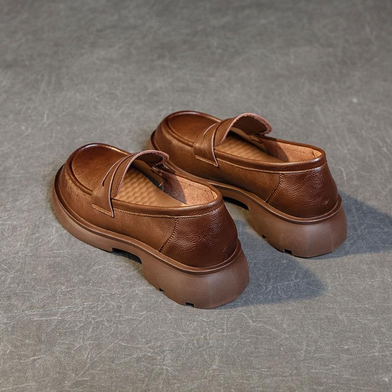 Lefu Shoes Women 2024 Весна и осень Ручная работа из воловьей кожи Мягкая подошва Одиночные туфли Модные ленивые туфли женские ретро