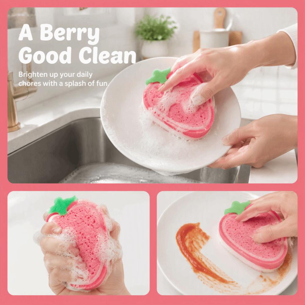 4pcs Fruit Shape Kitchen Cleaning Tool Thickened Dish Wash Sponge Soft Scouring Pad Home