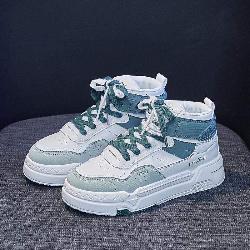 Мода Новинка в повседневной обуви Женские ботильоны Высокие женские кроссовки Плоские туфли на шнуровке Женские туфли на платформе Белые короткие женские ботильоны