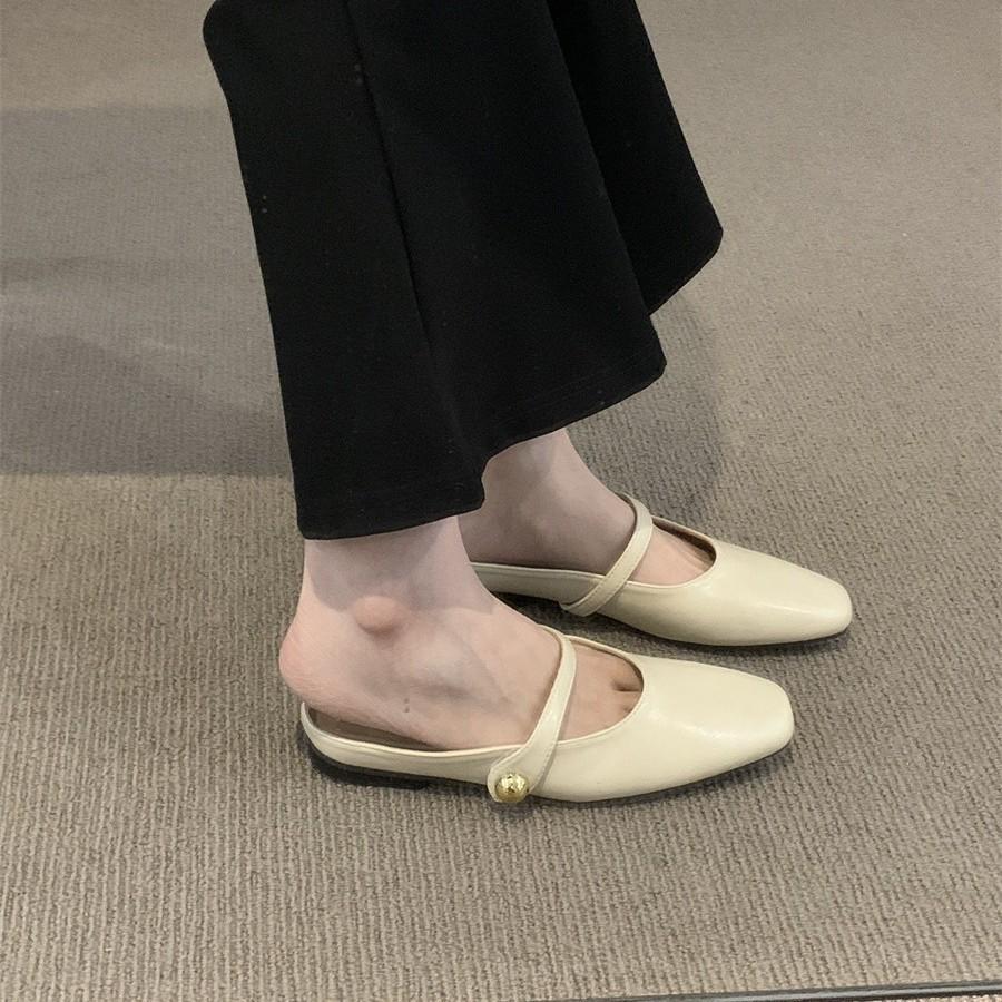 Temperament сумка головка полутапочки верхняя одежда женская обувь лето 2025 новые круглые головки неглубокий нос мягкие плоские туфли Мэри Джейн