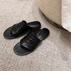 New Summer Models, Minimalist Old Money Wind Wide Upper Soft Leather Folds Versatile Thick Heel Cool Slippers Women's Summer