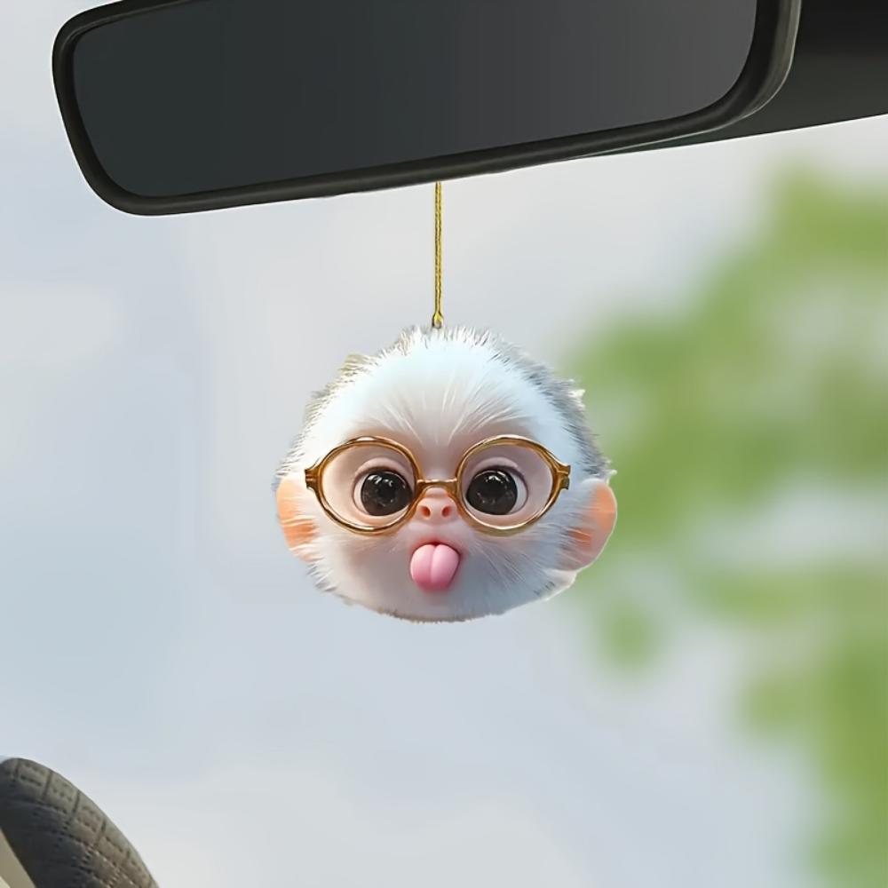 Adorable Glasses Monkey Cartoon Animal Acrylic Flat 2D Pendant for Rearview Mirrors, Keychains, Backpacks and Home Decor, Ideal Gifts for Halloween