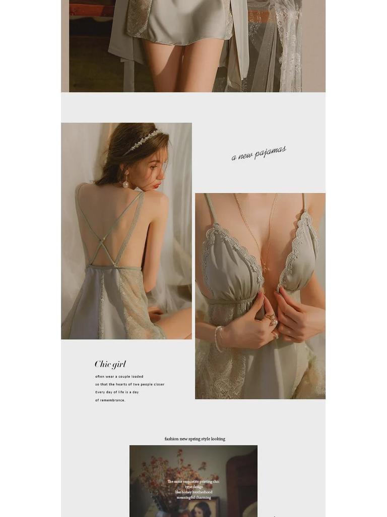 Women's Sexy Backless Nightgown Pajamas Set with Chest Pads