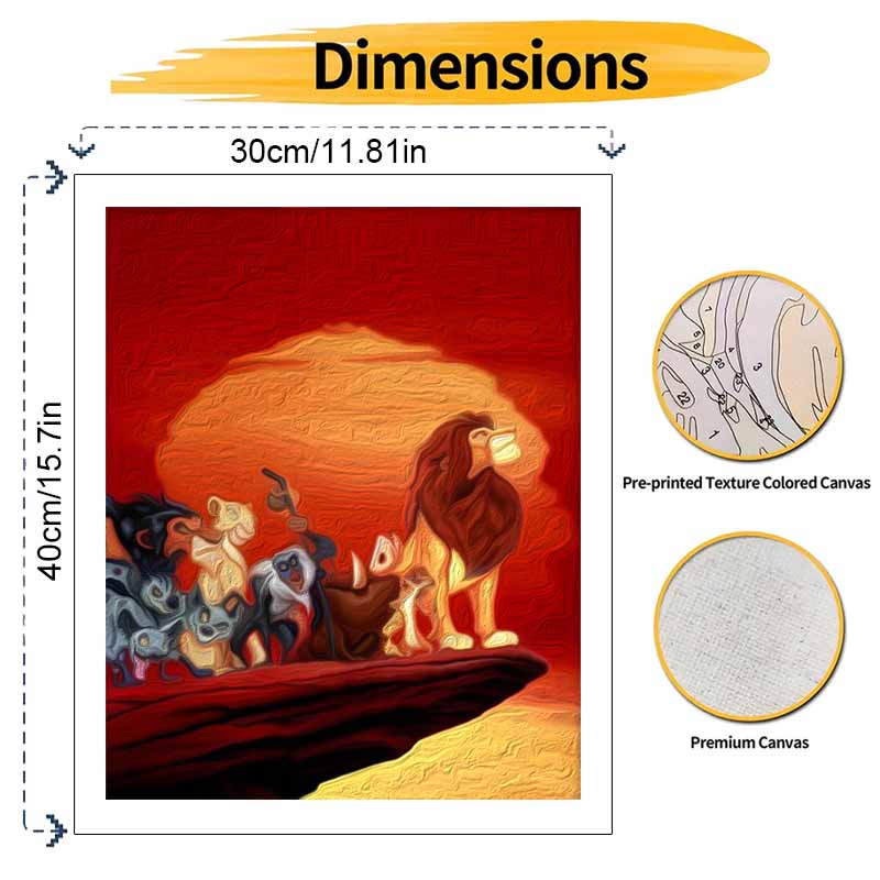 Disney Oil Painting DIY Digital Painting The Lion King Characters Sunset Scene HandPainted Living Room Entryway Wall Art.