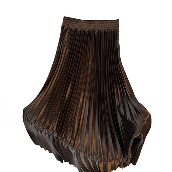 Юбка макси с высокой талией, глянцевая длинная юбка, однотонная, плиссированный дизайн, большой подол, юбка для танцев, для работы, отдыха, повседневной носки