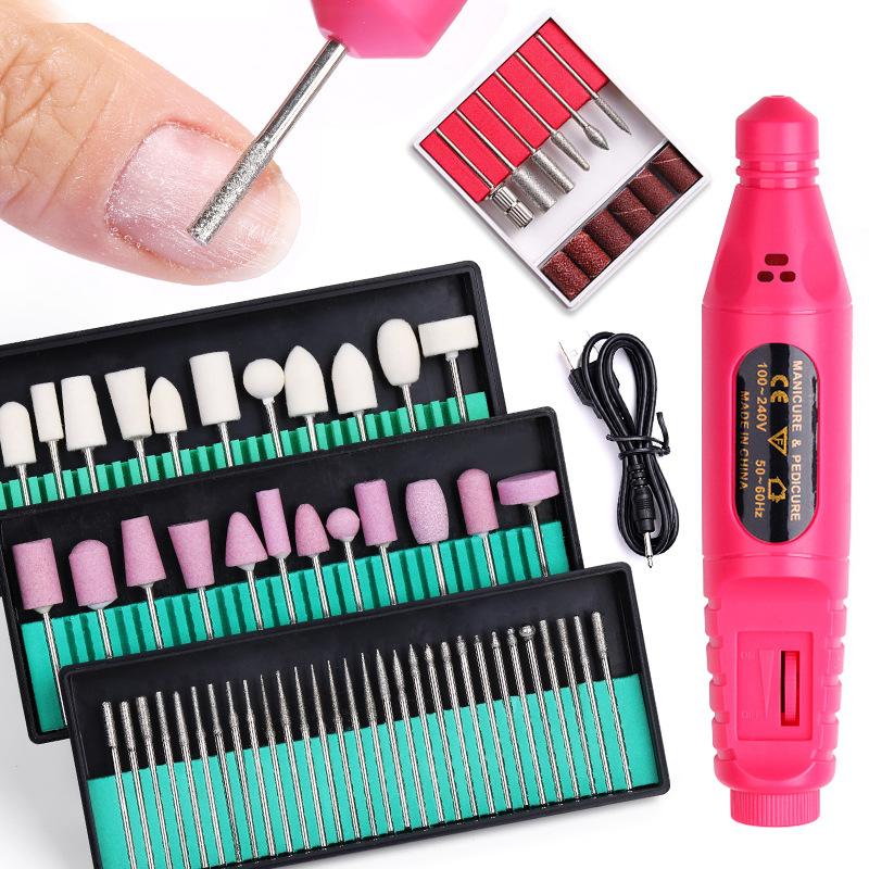 Портативная электрическая дрель для ногтей, набор фрез для маникюра, пилочки для ногтей, сверла, инструменты для снятия гель-лака