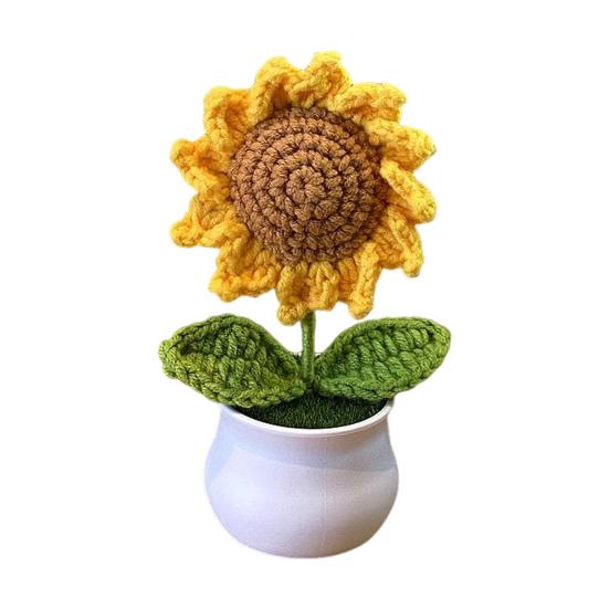 Вязаный вручную горшечный цветок крючком ручной работы Подсолнух Ландыш Тюльпан Горшечные искусственные цветы для домашнего офиса Украшение стола