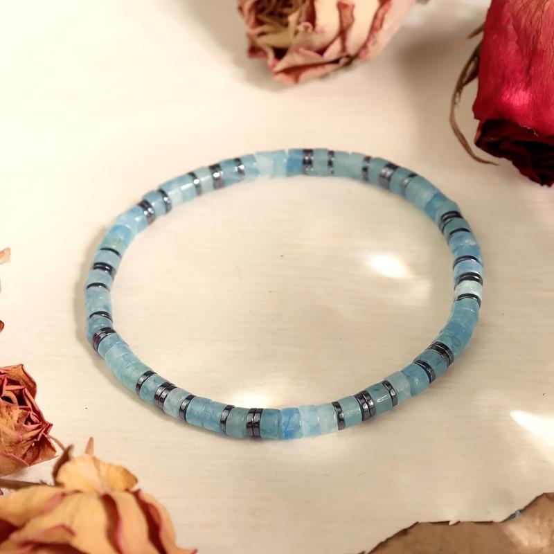 Модный натуральный аквамариновый браслет - Элегантный минималистичный синий драгоценный камень, идеально подходит для повседневных корейских образов