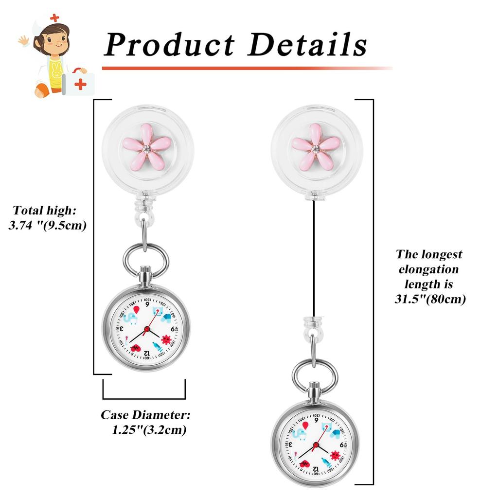 Часы-клипса для медсестры с цветком, карманные, кварцевые, для медсестры, идеальный подарок для медсестер и воспитателей в детском саду на День медсестры, часы, тип, аналоговые, милые,