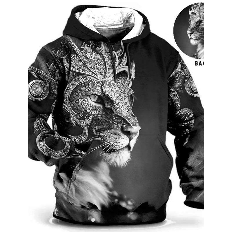 Мужская толстовка с капюшоном унисекс, модный пуловер с капюшоном, с капюшоном, с принтом животных, волка, льва, дракона, тигра, повседневные толстовки с капюшоном с 3D-принтом