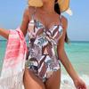Sexy Push Up Underwire Swimwear Women Tropical Print Padded Buckle One Piece Swimsuit Beach Wear Bathing Suit Bodysuit Monokini