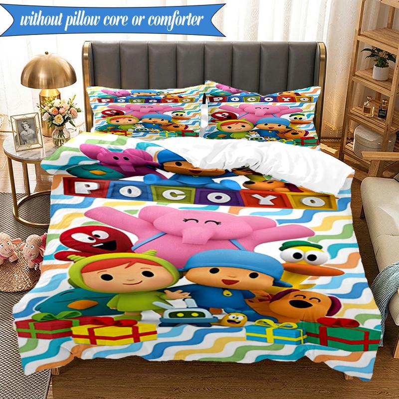 3PCS Pocoyo's Colorful Adventure Bedding Set 2D Printing (Includes 1 Duvet Cover + 2 Pillowcases Coreless), Bedroom decor,Fan gift