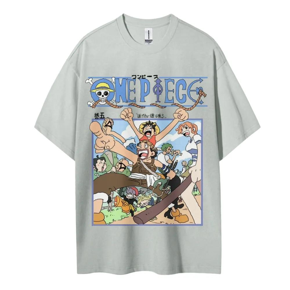 Аниме One Piece Производные Луффи Усопп Печать Мужская и Женская Летняя Мода Дышащая Уличная Футболка с Коротким Рукавом