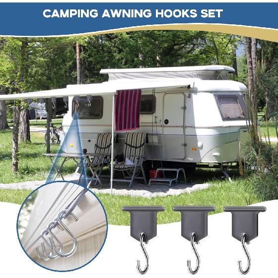12 Pcs RV Awning Light Holder - Camper Hook Accessory, Plastic And Metal S Shaped Hook, Gray Support Hanger For Camping Tent Indoor Outdoor Decor (12