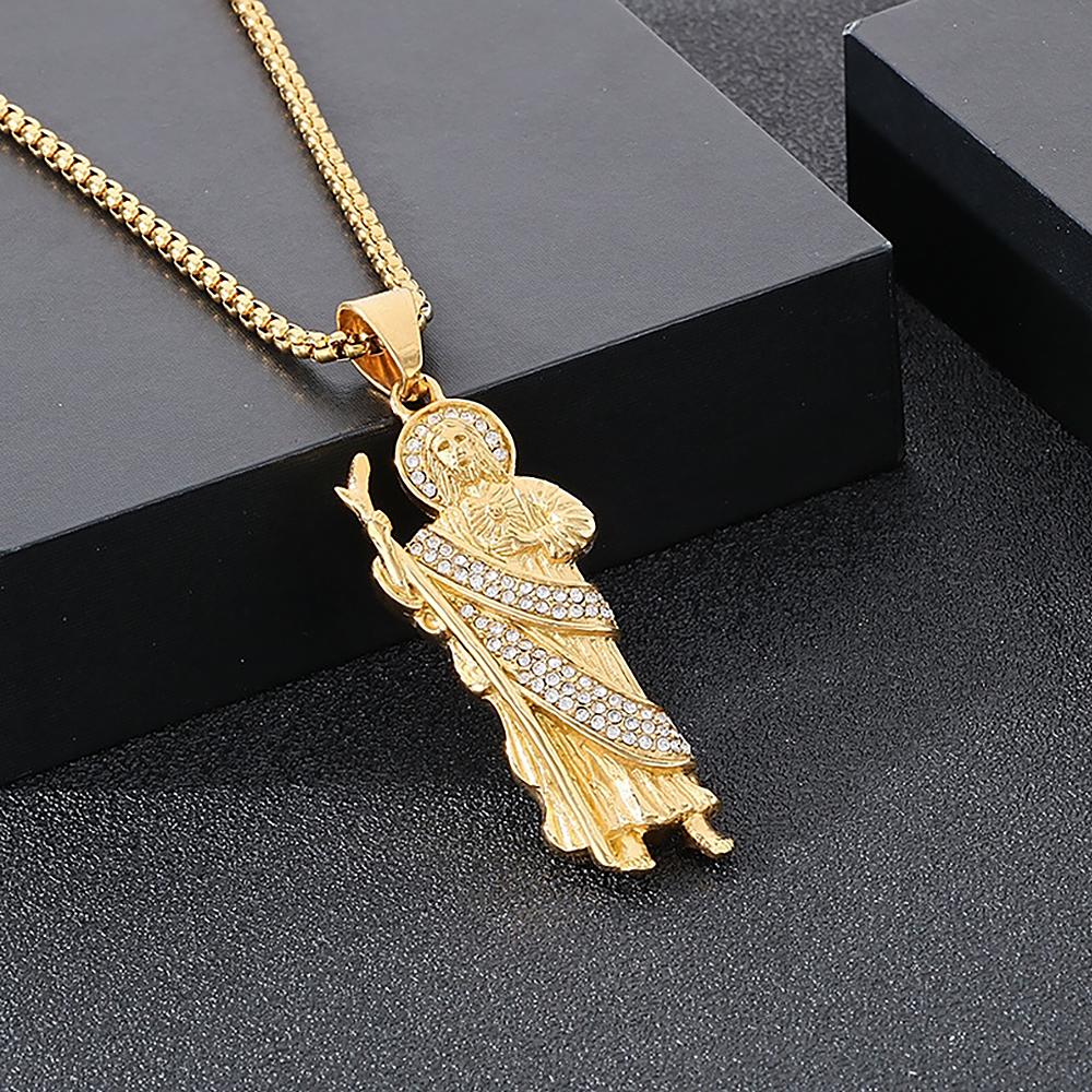 Vintage Fashion San Judas Tadeo Pendant Necklaces For Men Women Stainless Steel Saint Jude Thaddeus Necklace Religious Jewelry