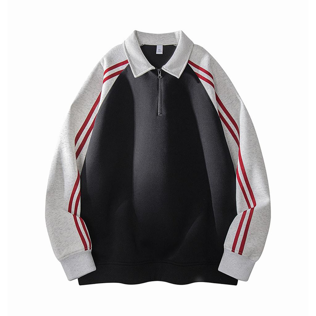 Men's American Retro Striped Color-blocked Stand-up Collar Hoodie, Loose Couple's Versatile Casual Zipper Pullover Top