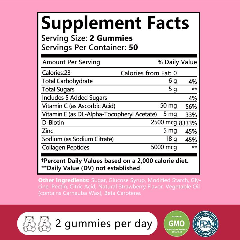 Pslalae - 5000mcg Collagen Gummies - Biotin + Vitamin C - Hair, Skin, and Nail Health