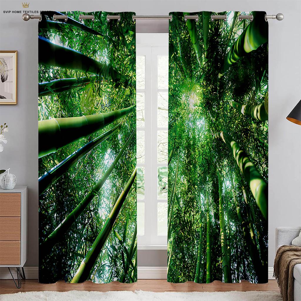 Autumn Forest Scenery Curtains, 3D Printed Curtains, Pastoral Style, Polyester Fiber, Bedroom, Living Room Decoration, 2 Pcs