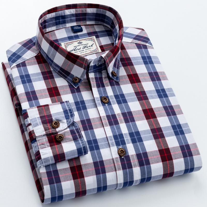 CHEST S-4XL Хлопковая мужская новая клетчатая рубашка с длинным рукавом Весенняя хлопковая повседневная рубашка Slim Fit дюймовая рубашка