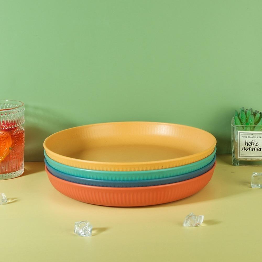 Круглый вертикальный узор, тарелка для еды из пшеничной соломы, интегрированный формовочный пластиковый поднос для фруктов, детский