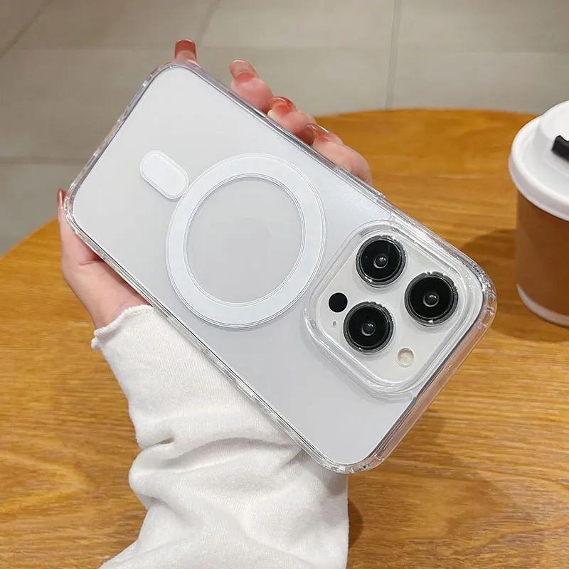 Роскошный магнитный беспроводной чехол для Magsafe для iPhone 17 16 15 14 13 12 11 Pro XR XS Max Plus Mini Прозрачная задняя крышка