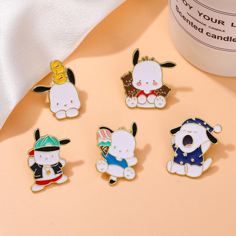 Anime character peripheral Sanrio brooch cartoon cute dripping oil Pacha dog clothes decoration schoolbag accessories
