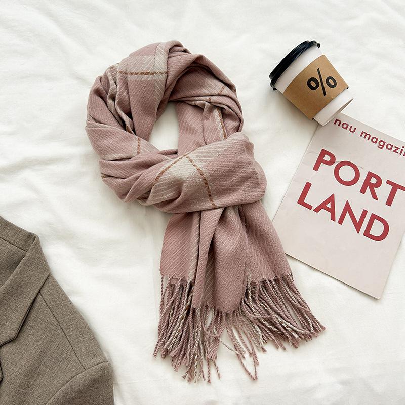 Women's Winter Plaid Scarf Versatile Color Blocked Scarf