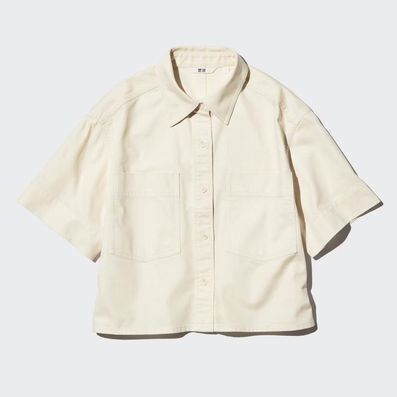 Uniqlo 483877 Джинсовая рубашка-коробка с коротким рукавом СИНИЙ НАВИ И НАТУРАЛЬНЫЙ Япония