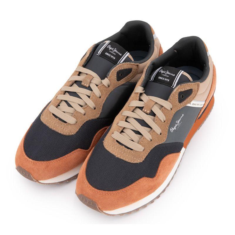 Men's PEPE JEANS Camel Leather Sneakers London Grade Beige Laces