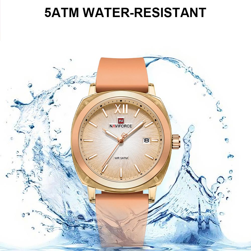 Naviforce Оригинальные календарные часы для женщин, кварцевый механизм, круглый циферблат, светящиеся стрелки, водонепроницаемый силиконовый ремешок, женские легкие часы NF6111