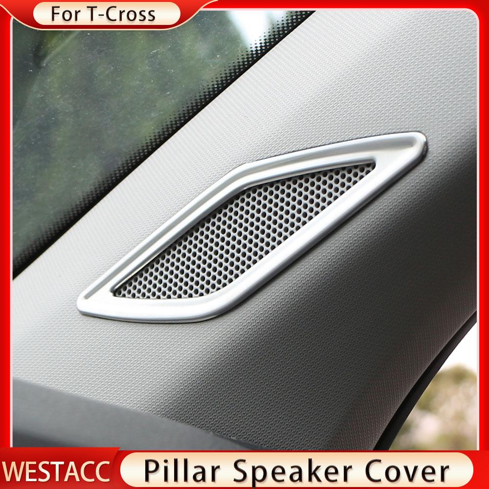 2 шт. из нержавеющей стали, автомобильная передняя стойка, крышка динамика, кольцо, наклейка для VW Volkswagen Tcross T-cross 2018-2023