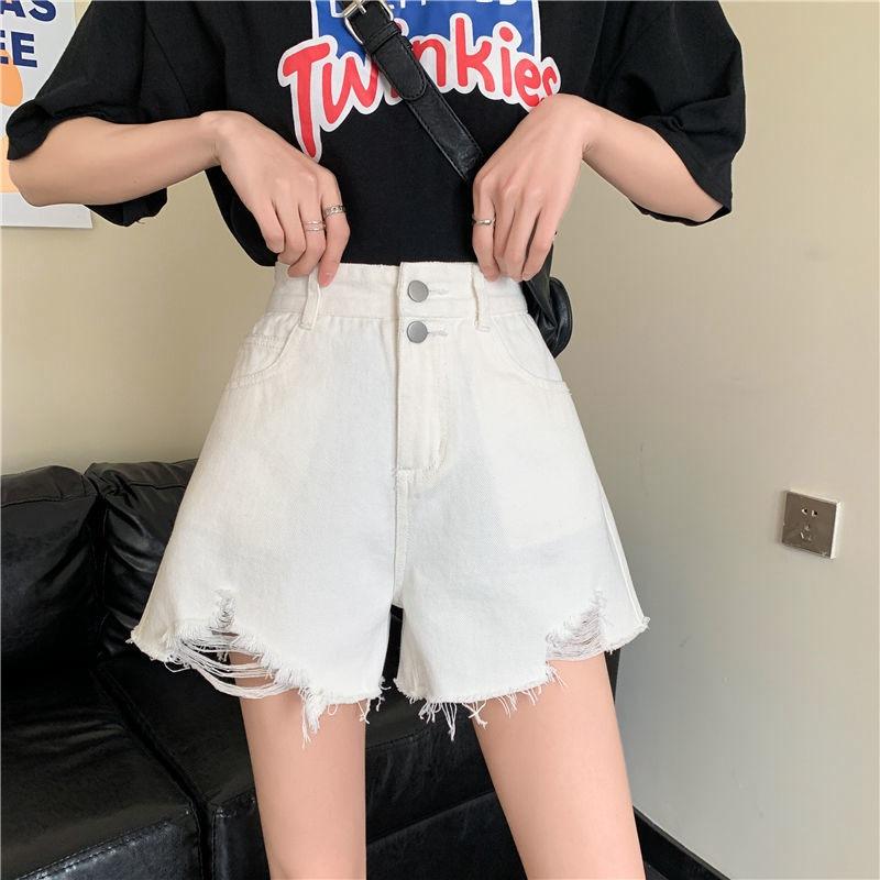 Классические и минималистичные модные универсальные женские летние шорты с высокой талией, тонкие, свободные, широкие, с дырками, с надписью «A Word», джинсовые шорты, индивидуальность, трендовость